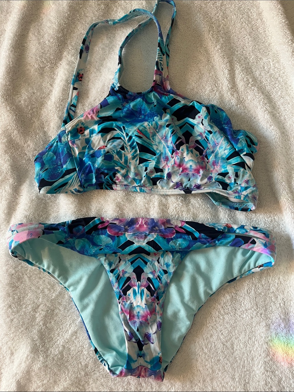 Bar III Blue Floral High-Neck Bikini Set